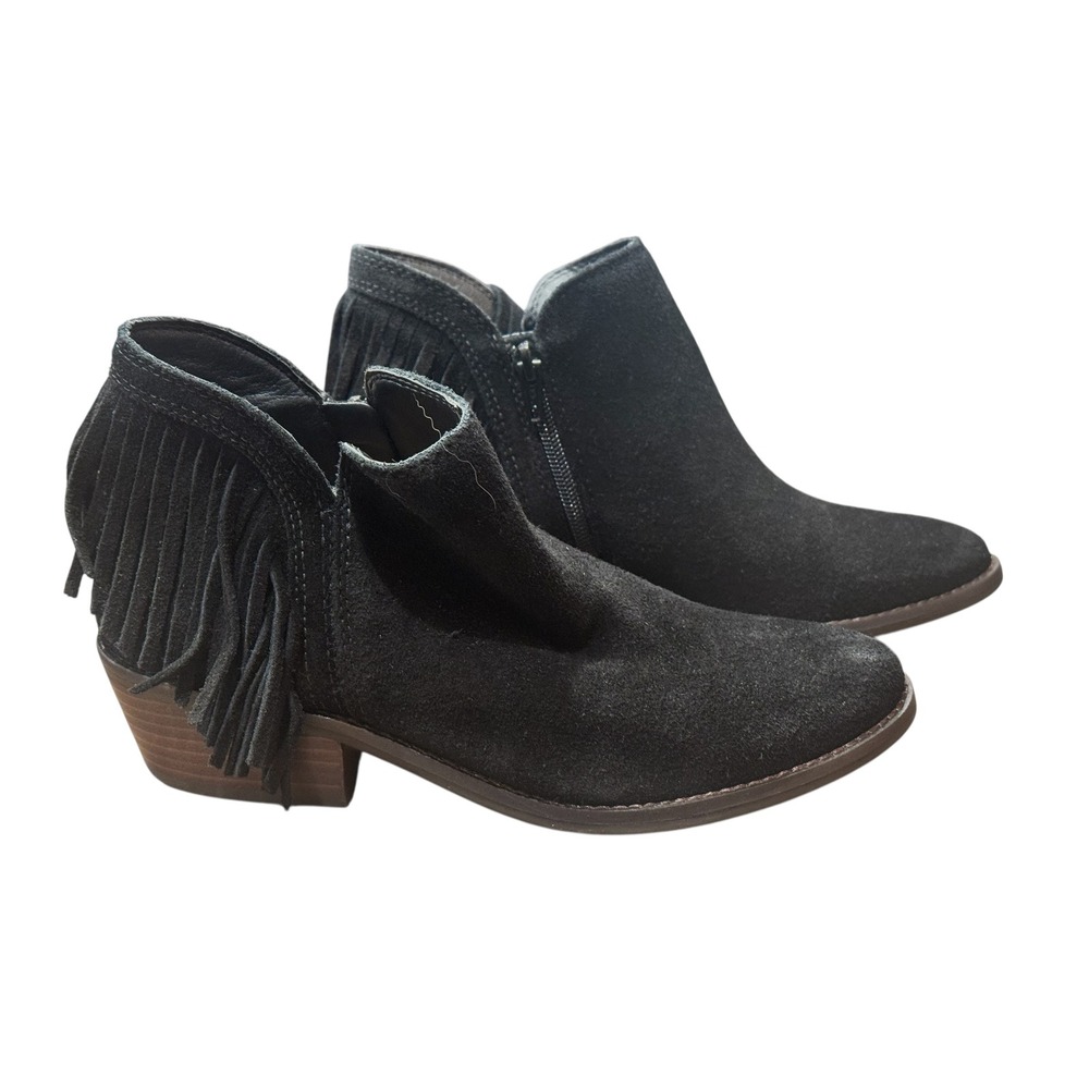 Lucky Brand Freedah Black Oiled Suede Fringe Ankle Boots Women's 7M Western